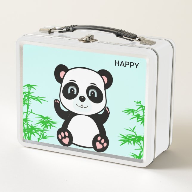 Niedlich Happy Panda Bear und Bamboo Metall Brotdose (Vorderseite)