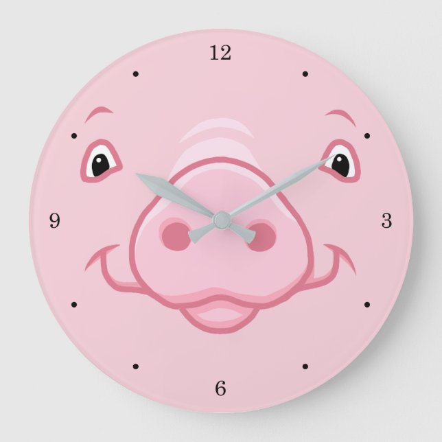 Niedlich Happy Pink Pig Face Große Wanduhr (Vorderseite)
