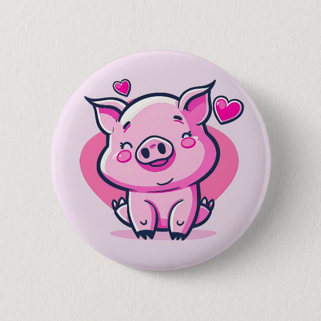 Niedlich Happy Pink Pig Herz Valentine Inspiriert  Button (Vorderseite)
