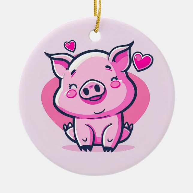 Niedlich Happy Pink Pig Herz Valentine Inspiriert  Keramik Ornament (Vorne)