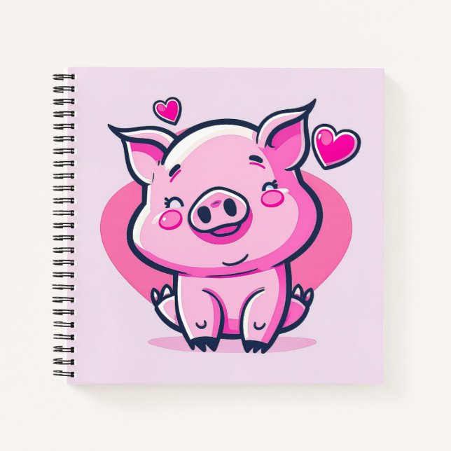 Niedlich Happy Pink Pig Herz Valentine Inspiriert  Notizbuch (Vorderseite)