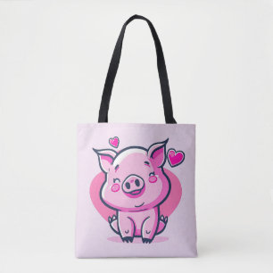 Niedlich Happy Pink Pig Herz Valentine Inspiriert  Tasche
