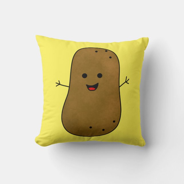 Niedlich Happy Potato, gelber Hintergrund Kissen (Vorderseite)