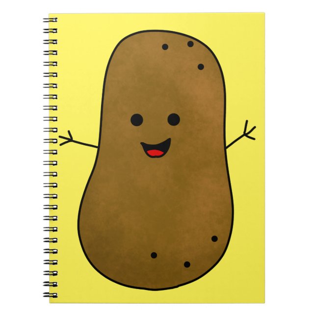 Niedlich Happy Potato, gelber Hintergrund Notizblock (Vorderseite)