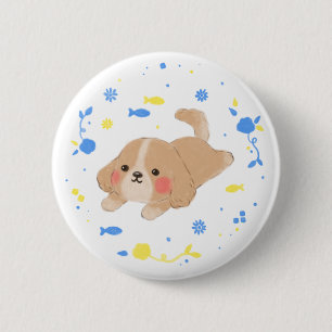 Niedlich Happy Puppy Illustration Button