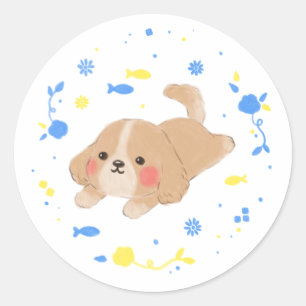 Niedlich Happy Puppy Illustration Runder Aufkleber