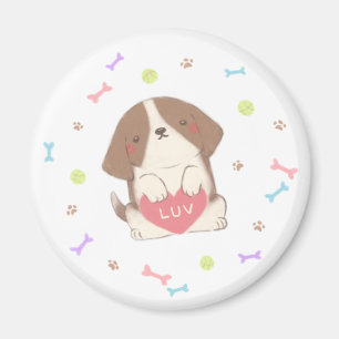 Niedlich Happy Puppy mit LUV Illustration Magnet
