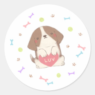 Niedlich Happy Puppy mit LUV Illustration Runder Aufkleber