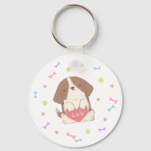 Niedlich Happy Puppy mit LUV Illustration Schlüsselanhänger