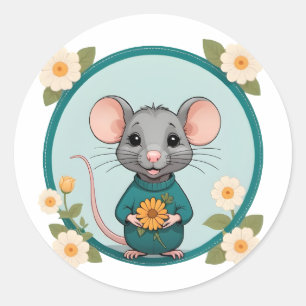 Niedlich Happy Ratty mit Blume Aufkleber