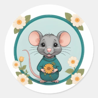 Niedlich Happy Ratty mit Blume Aufkleber