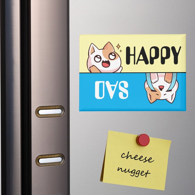 Niedlich Happy Sad Cartoon Cat, Fun & Simple Custo Magnet (Von Creator hochgeladen)
