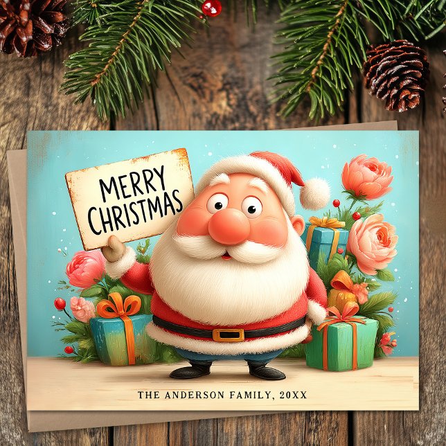 Niedlich Happy Santa Merry Feiertagskarte (Cute Happy Santa Merry Christmas Holiday Card)