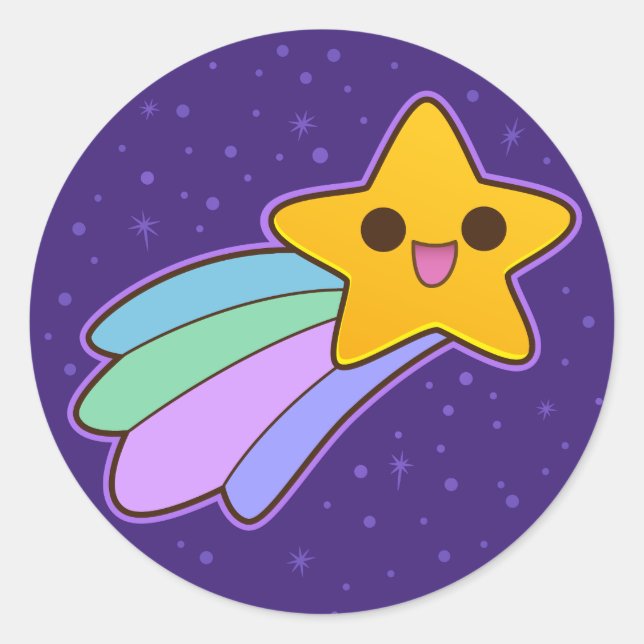 Niedlich Happy Shooting Star Runder Aufkleber (Vorderseite)