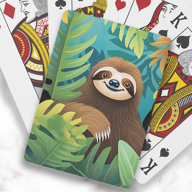 Niedlich Happy Sloth Dschungelmalerei Spielkarten (Cute happy sloth in the jungle playing cards.)