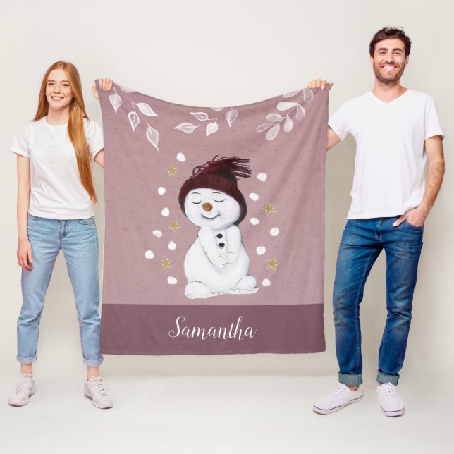 Niedlich Happy Snowman Pink Weihnachtsfest Fleecedecke (Beispiel)