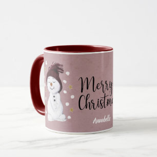 Niedlich Happy Snowman Pink Weihnachtsfest Tasse
