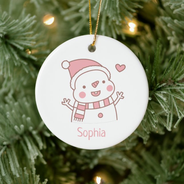 Niedlich Happy Snowman, Weihnachten Personalisiert Keramik Ornament (Baum)
