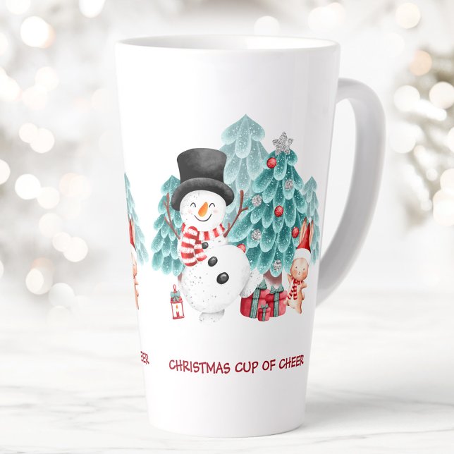 Niedlich Happy Snowman Weihnachtsname Grosser Milchtasse (Cute Happy Snowman Christmas Name Large Latte Mug)