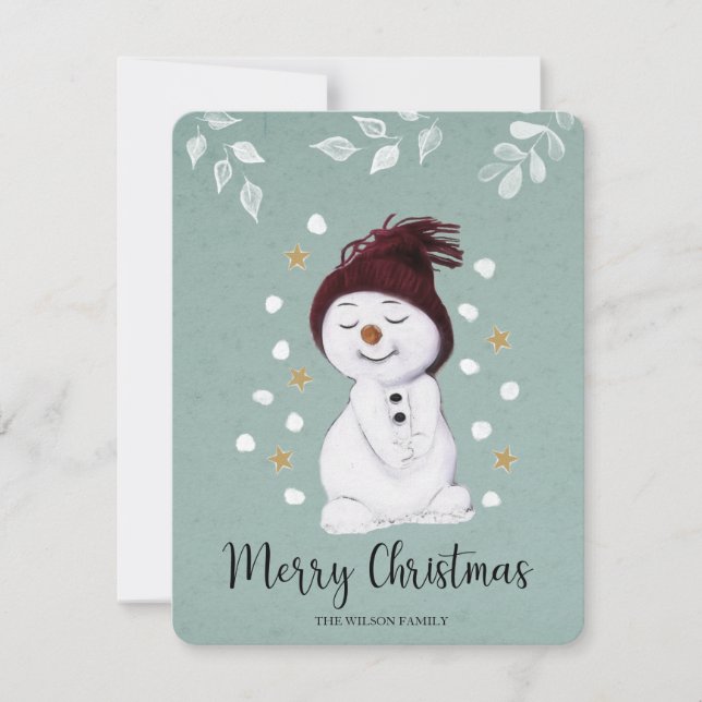 Niedlich Happy Snowman Winter Blue Weihnachten (Vorderseite)