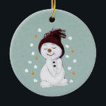 Niedlich Happy Snowman Winter Blue Weihnachten Keramik Ornament<br><div class="desc">Dieses Baby erste blaue Weihnachtsschmuck zeigt einen süßen Schneemann,  der den Schnee genießt.</div>