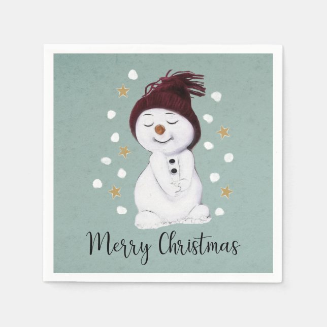 Niedlich Happy Snowman Winter Blue Weihnachten Serviette (Vorderseite)