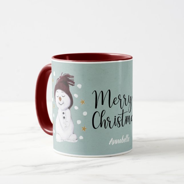 Niedlich Happy Snowmen Winter Blue Weihnachten Tasse (Vorderseite Links)