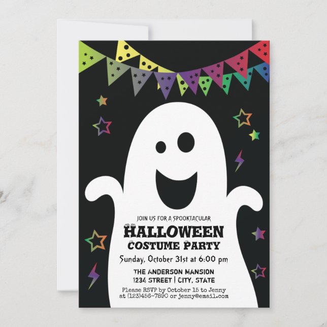 Niedlich Happy Spooky Ghost Halloween Kostüm Party Einladung (Vorderseite)