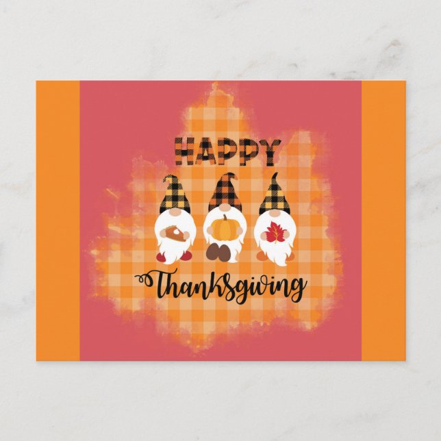 Niedlich Happy Thanksgiving Gnomes Postkarte (Vorderseite)