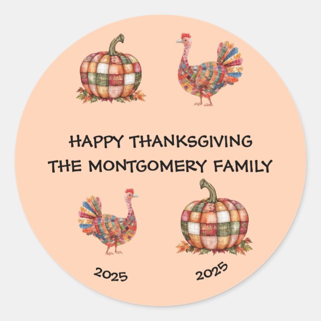 Niedlich Happy Thanksgiving Personalisiert Runder Aufkleber (Vorderseite)