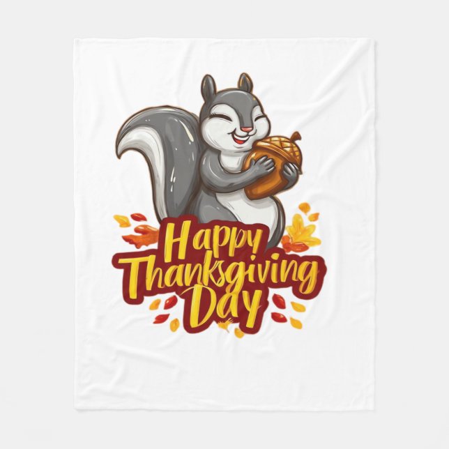Niedlich Happy Thanksgiving Squirrel Classic T - S Fleecedecke (Vorderseite)
