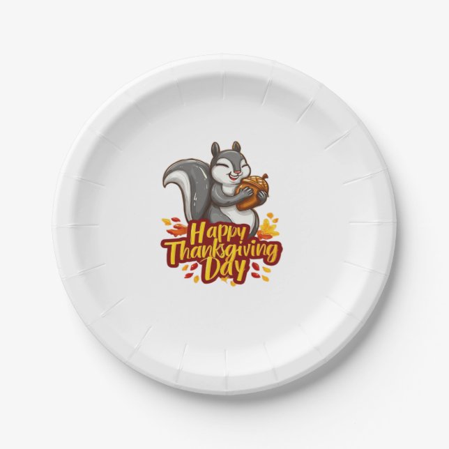 Niedlich Happy Thanksgiving Squirrel Classic T - S Pappteller (Vorderseite)