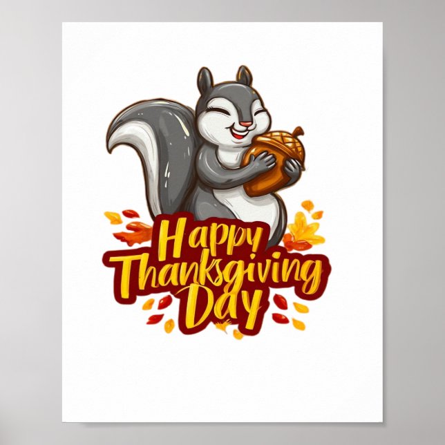 Niedlich Happy Thanksgiving Squirrel Classic T - S Poster (Vorne)
