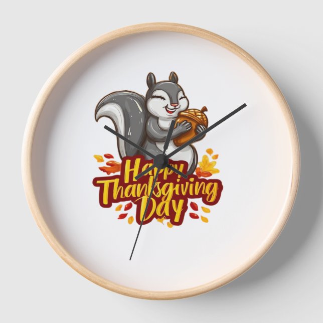 Niedlich Happy Thanksgiving Squirrel Classic T - S Uhr (Vorderseite)