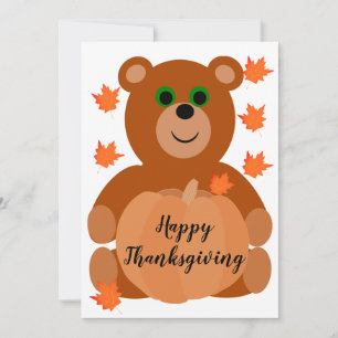 Niedlich Happy Thanksgiving Teddy Bar Pumpkin Blät Feiertagskarte