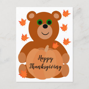 Niedlich Happy Thanksgiving Teddy Bar Pumpkin Blät Postkarte