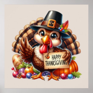 Niedlich Happy Thanksgiving Trukey Poster
