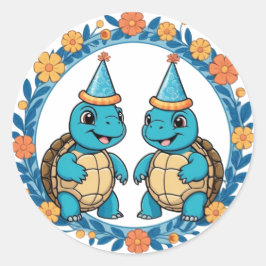 Niedlich Happy Turtle Geburtstagsparty Runder Aufkleber