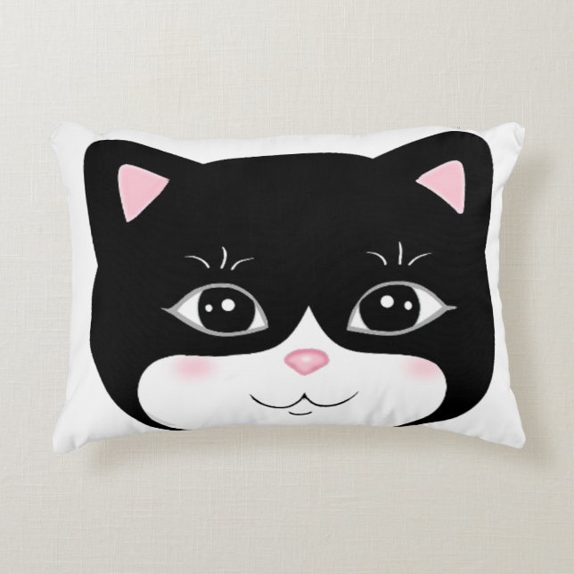 Niedlich Happy Tuxedo Cat Face Dekokissen (Vorderseite)