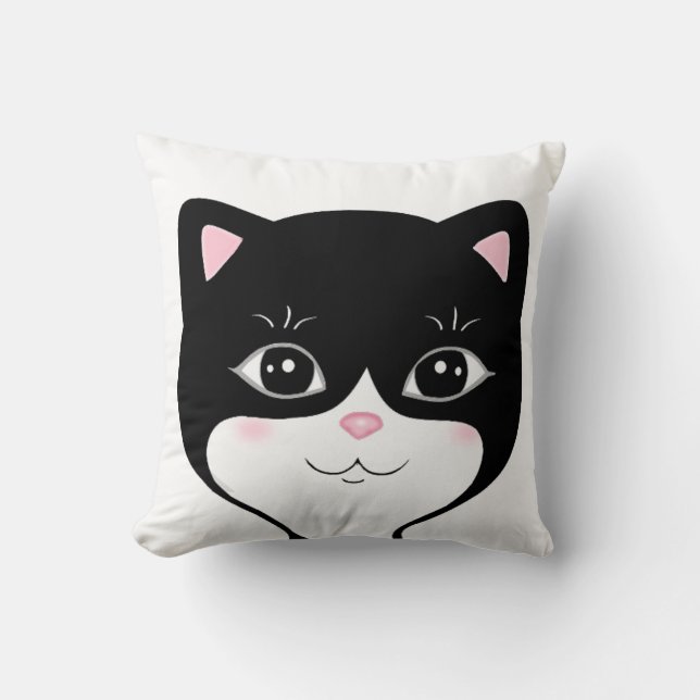 Niedlich Happy Tuxedo Cat Face Kissen (Vorderseite)
