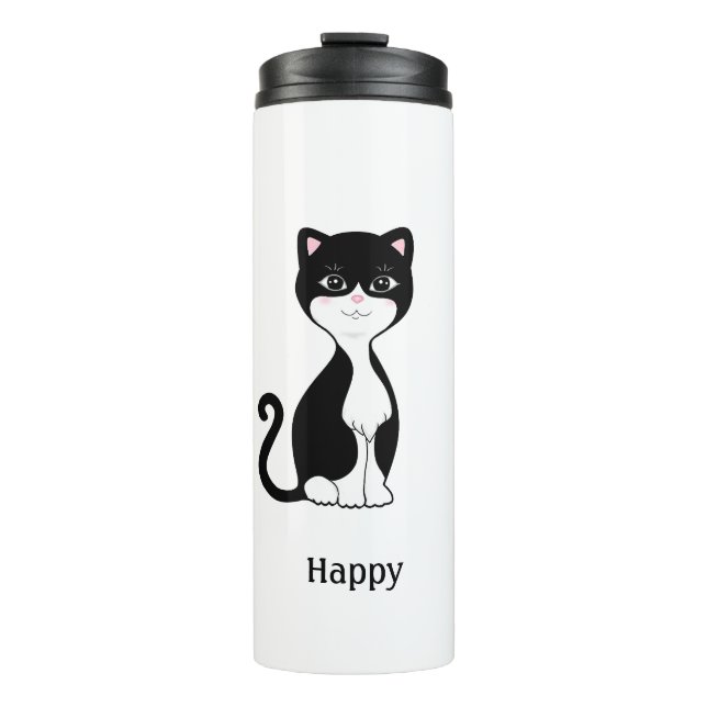 Niedlich Happy Tuxedo Cat Thermosbecher (Vorderseite)