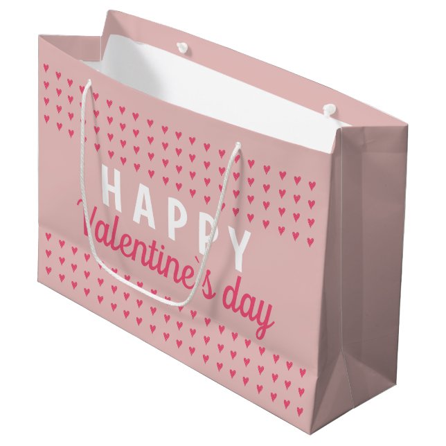 Niedlich Happy Valentine Day Pink Heart Pattern Große Geschenktüte (Vorderseite Schrägansicht)