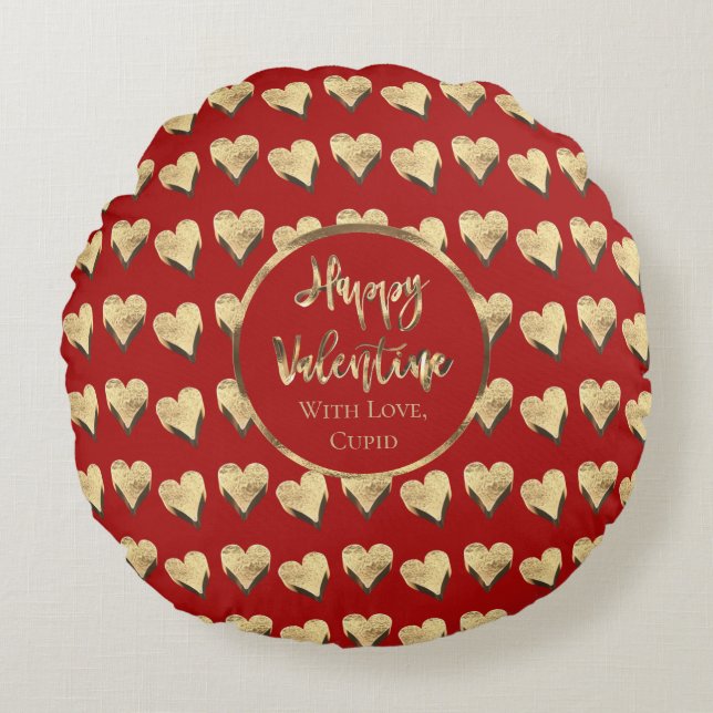 Niedlich Happy Valentine Hearts Pattern Red Rundes Kissen (Vorderseite)