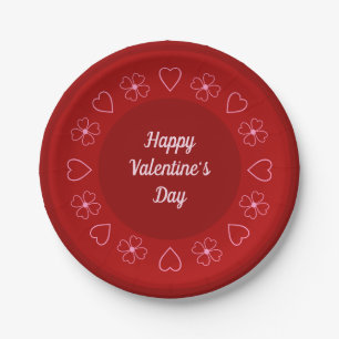 Niedlich Happy Valentine's Day Hearts und Blume Ro Pappteller