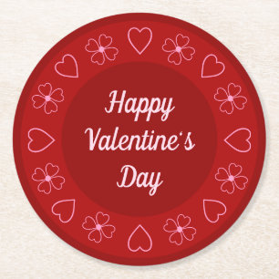 Niedlich Happy Valentine's Day Hearts und Blume Ro Runder Pappuntersetzer