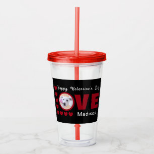 Niedlich Happy Valentines Day Hunde Liebe Herz Rot Acryltrinkbecher