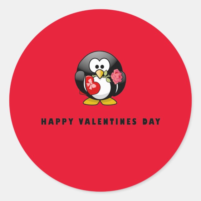 Niedlich Happy Valentines Day Pinguin Bird Runder Aufkleber (Vorderseite)