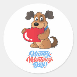 Niedlich Happy Valentine's Day Puppy Runder Aufkleber
