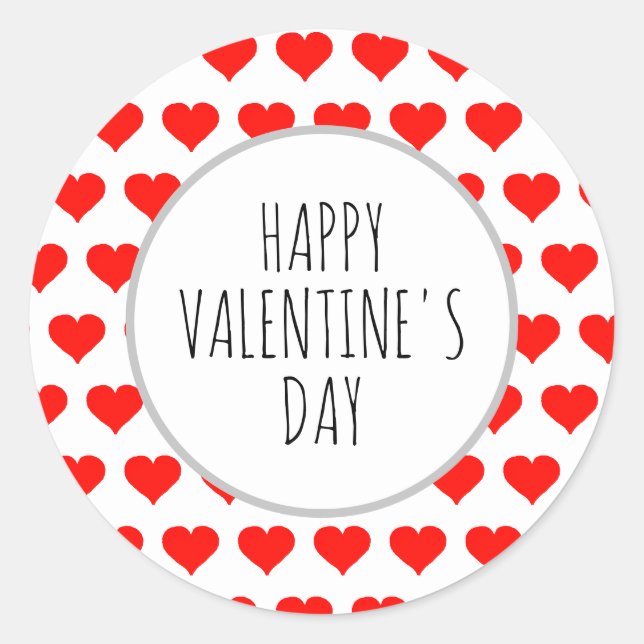 Niedlich Happy Valentines Day Red Hearts Muster Runder Aufkleber (Vorderseite)