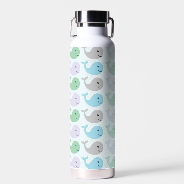Niedlich Happy Whales Pastel Pattern Trinkflasche (Vorne)